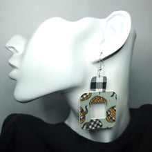 Load image into Gallery viewer, Leopard and Buffalo Plaid Pumpkin Earrings
