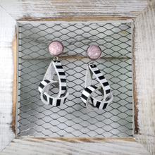 Load image into Gallery viewer, Black &amp; White Striped Leather Earrings
