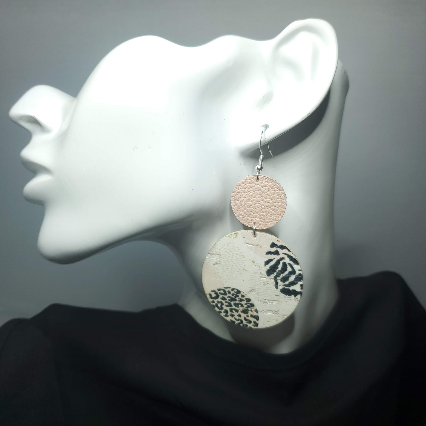 Animal Print Circles Cork/Leather Earrings