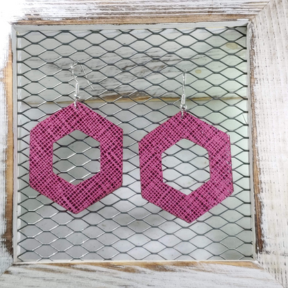 Hot Pink Saffiano Leather Earrings