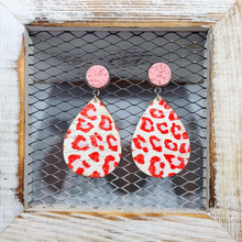Load image into Gallery viewer, Red/Pink Leopard Leather Earrings

