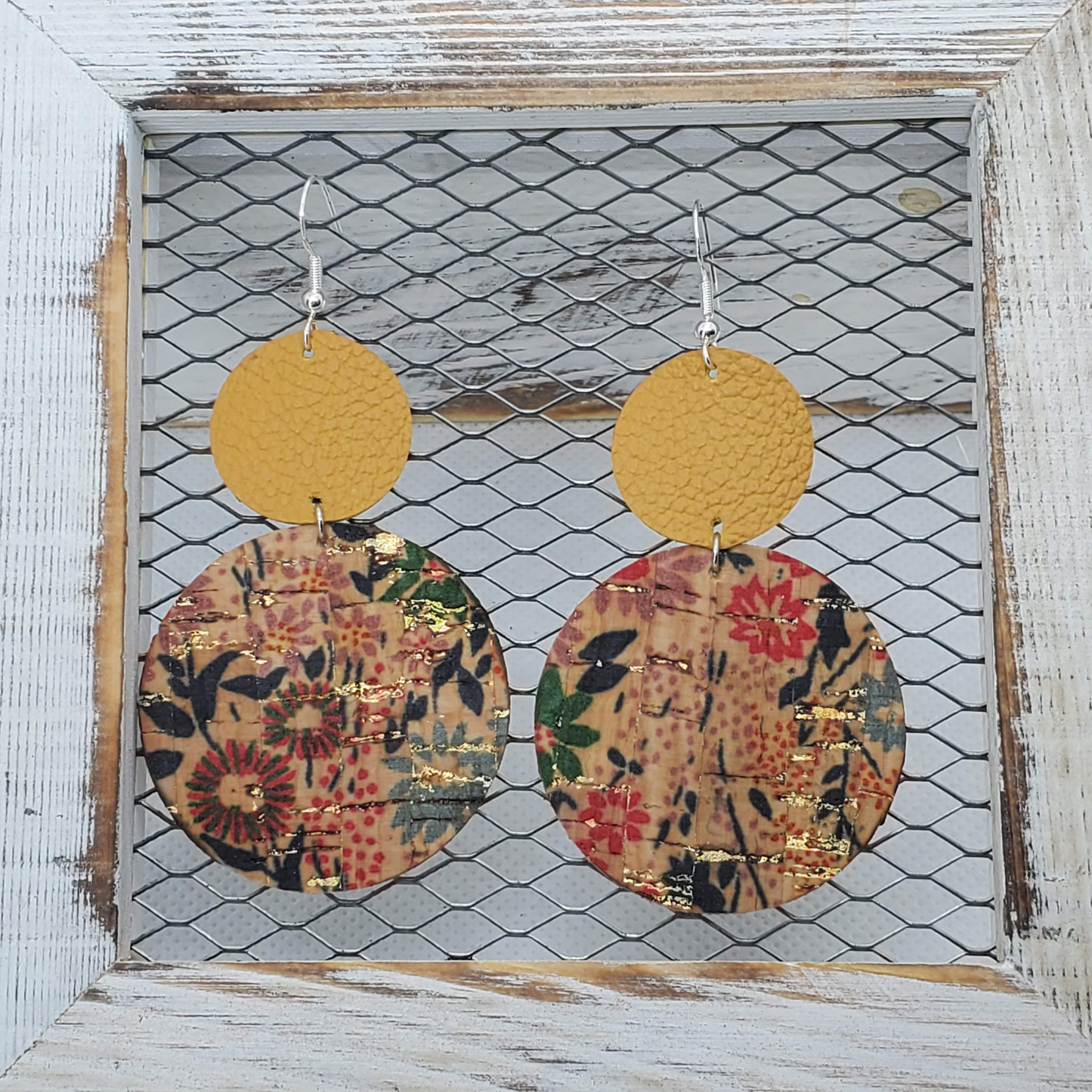 Vintage Flowers on Cork/Leather Earring Collection