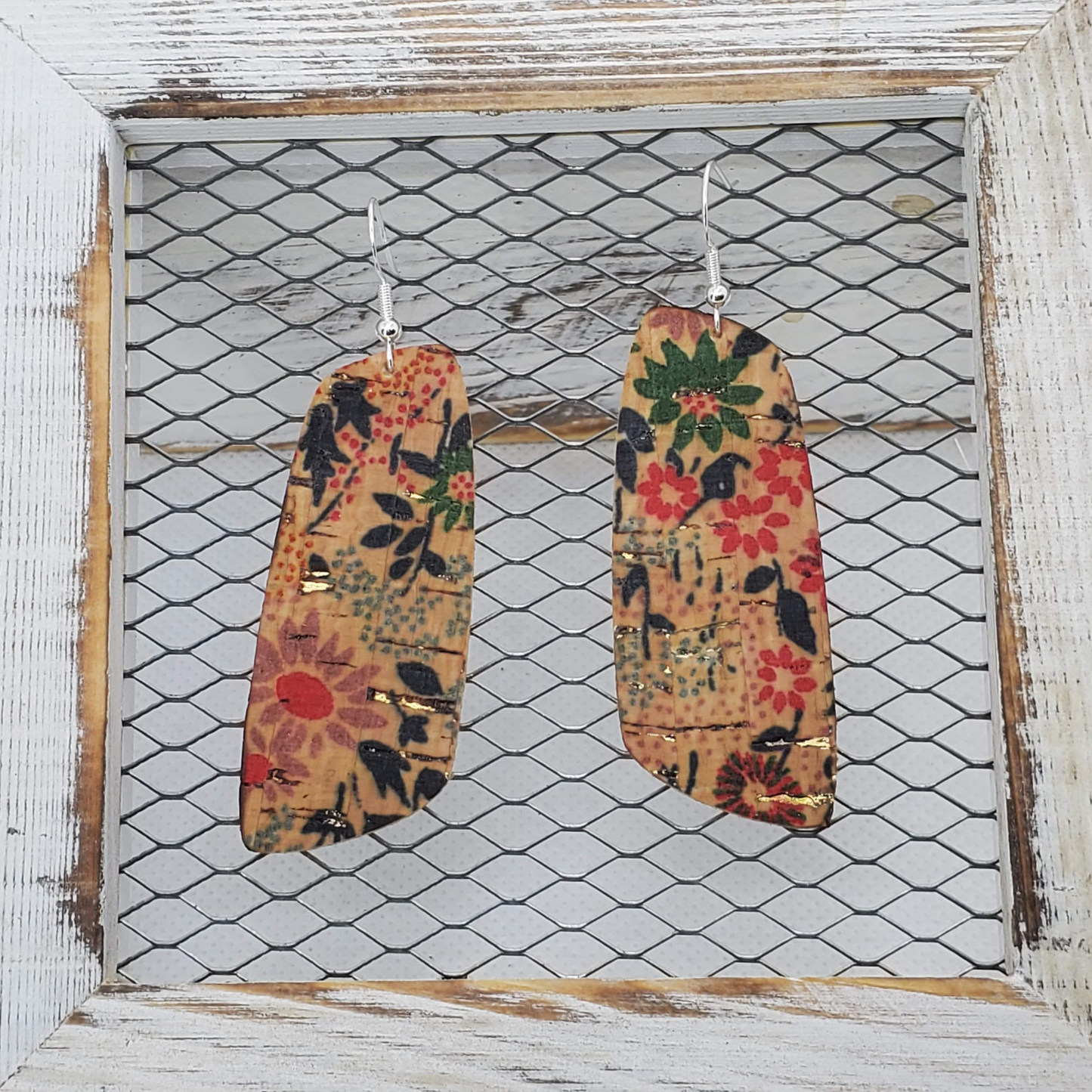 Vintage Flowers on Cork/Leather Earring Collection