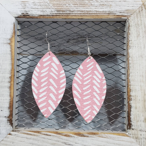 Pink/White Broken Chevron Leather Earrings