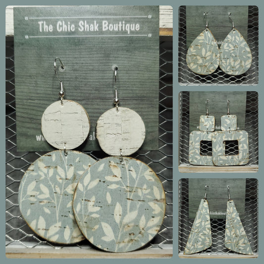 Baby Blue Willow Cork/Leather Earrings