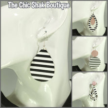 Load image into Gallery viewer, Black &amp; White Striped Leather Earrings
