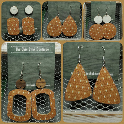 Boho Crest on Burnt Mustard Leather Earrings