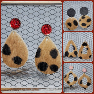 Cheetah Print Hair on Hide Leather Earrings