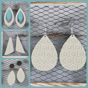 Cream Honeycomb Leather Earrings