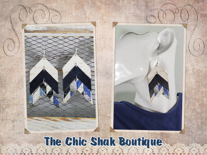 Geometric Blues Leather Earrings