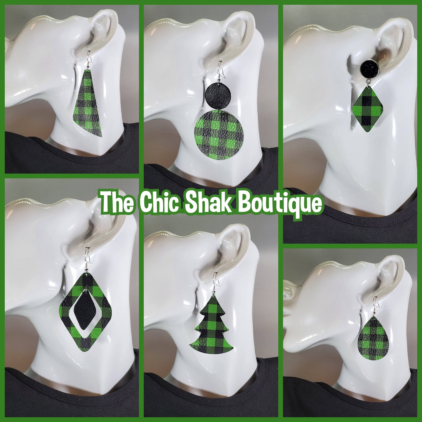 Buffalo Plaid-Green/Black Leather Earrings