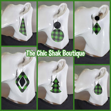 Load image into Gallery viewer, Buffalo Plaid-Green/Black Leather Earrings
