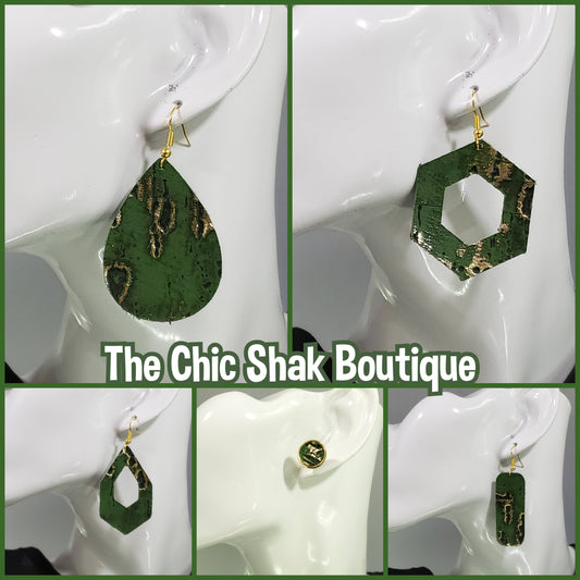 Green Wildwood Leather Earrings