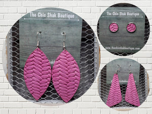 Hot Pink Braided Leather Earrings
