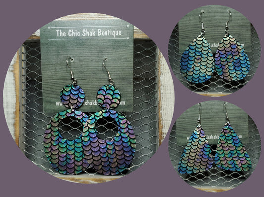 Metallic Mermaid Leather Earrings