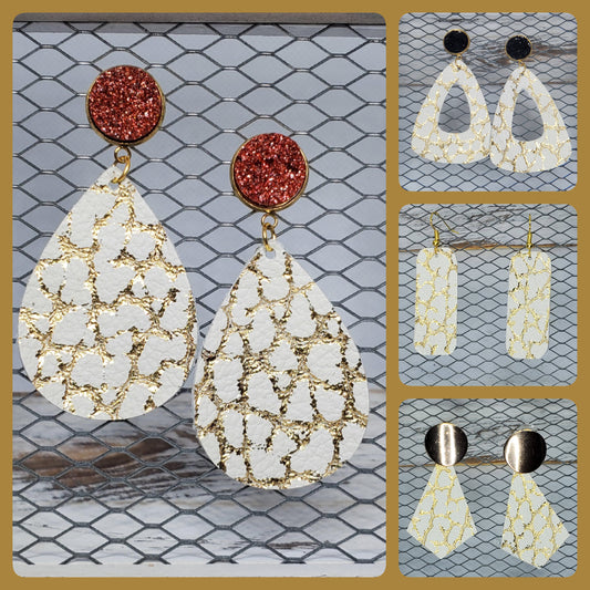 Metallic Gold and Ivory Leather Earrings