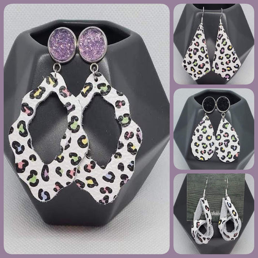 Pastel Leopard Leather Earrings
