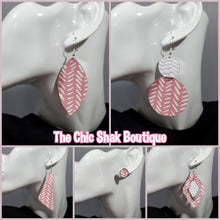 Load image into Gallery viewer, Pink/White Broken Chevron Leather Earrings

