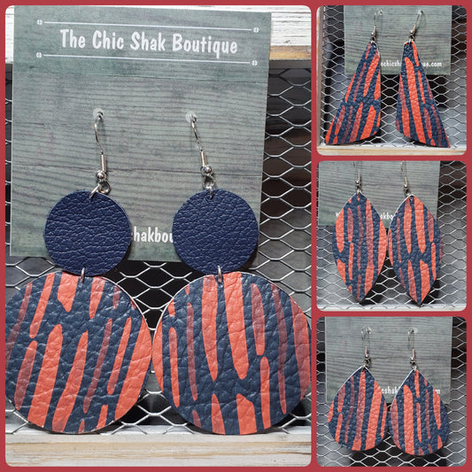 Red and Navy Stiletto Leather Earrings