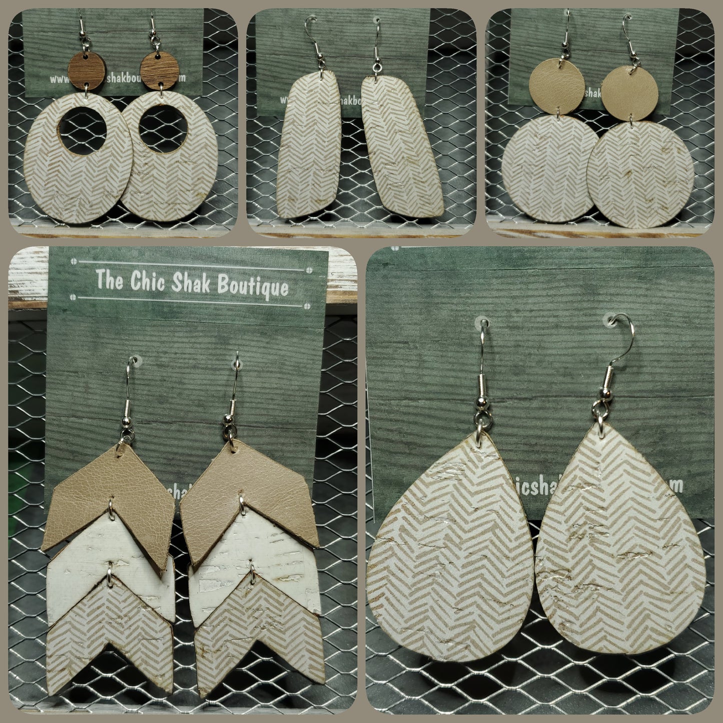 Tan Broken Chevron Cork/Leather Earrings