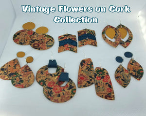 Vintage Flowers on Cork/Leather Earring Collection