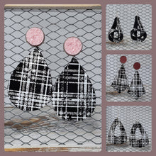 Load image into Gallery viewer, White Plaid On Black Leather Earrings
