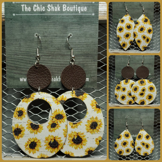 Sunflower Cork/Leather Earrings