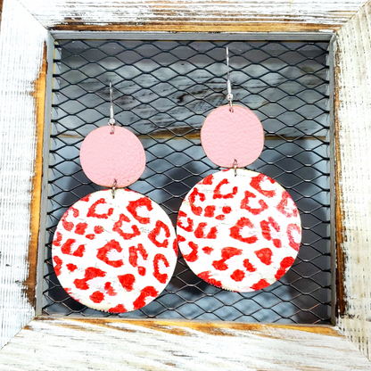 Red/Pink Leopard Leather Earrings