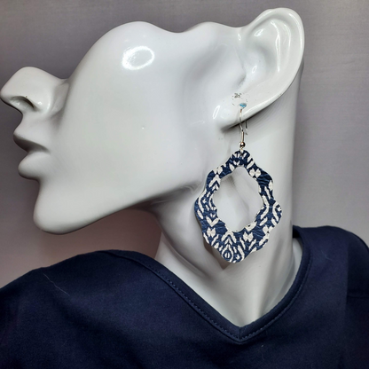 Navy Shibori Boho Leather Earrings