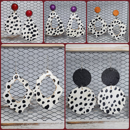 Dalmatian Cork/Leather Earrings