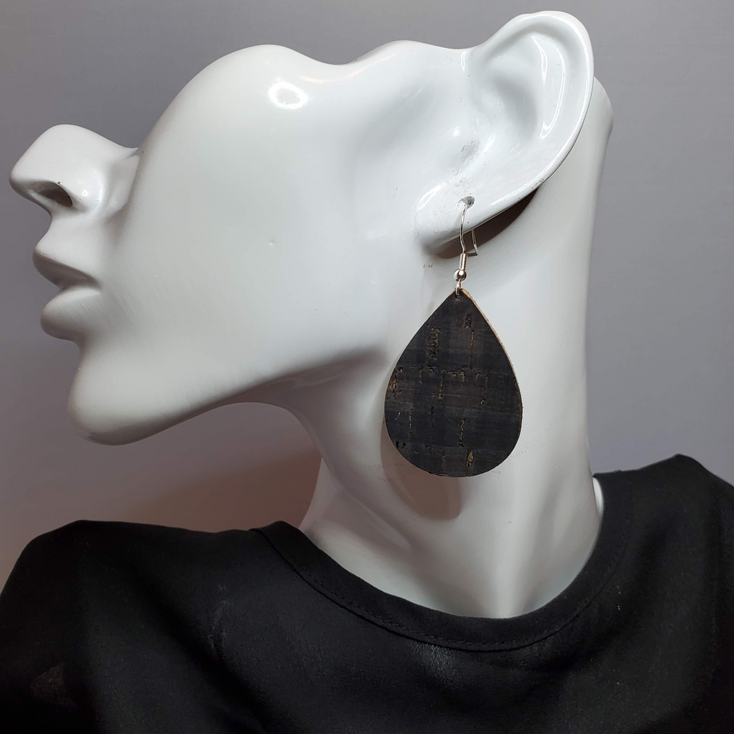 Black Plaid Cork/Leather Earrings