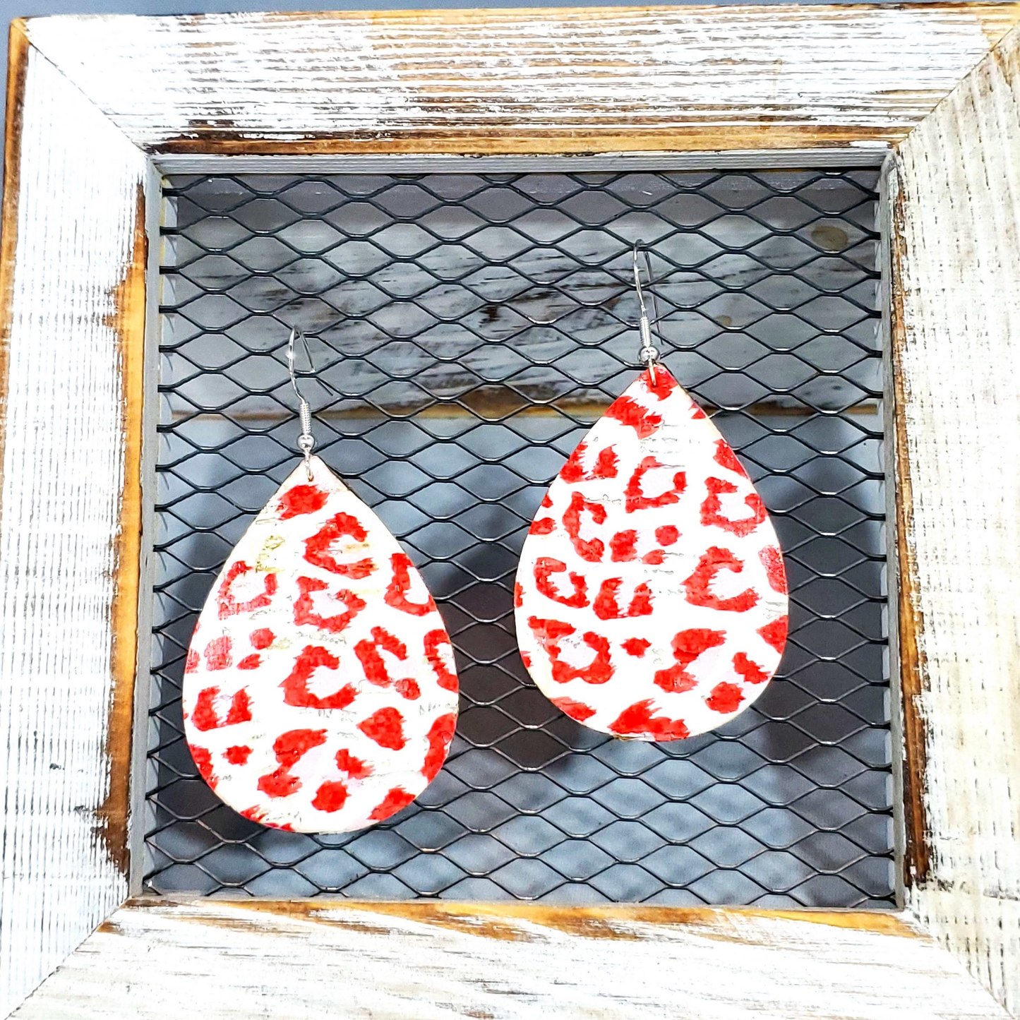 Red/Pink Leopard Leather Earrings