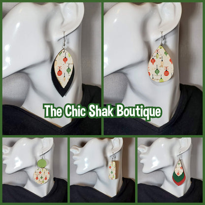 Christmas Ornaments Cork/Leather Earrings